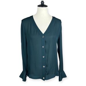J. Crew Collection 100% Silk Chiffon Blouse – Teal Green –‎ Size 4